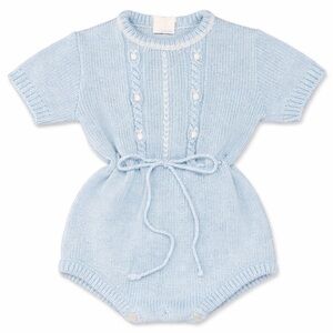 Marshall Fields Light Blue Knit Baby Romper